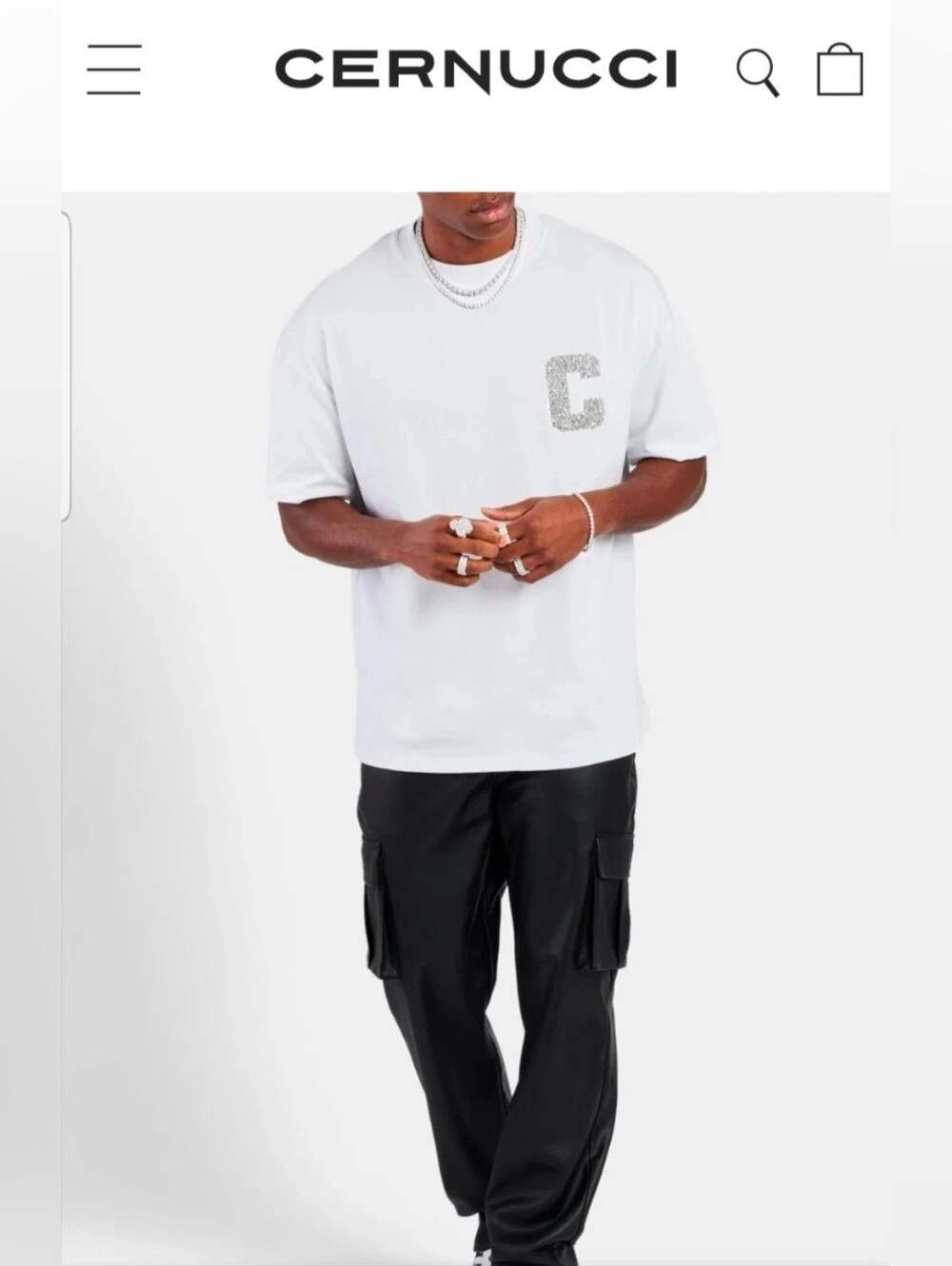 Cernucci Oversized C Rhinestone Applique T- Shirt - White Sz L NWT